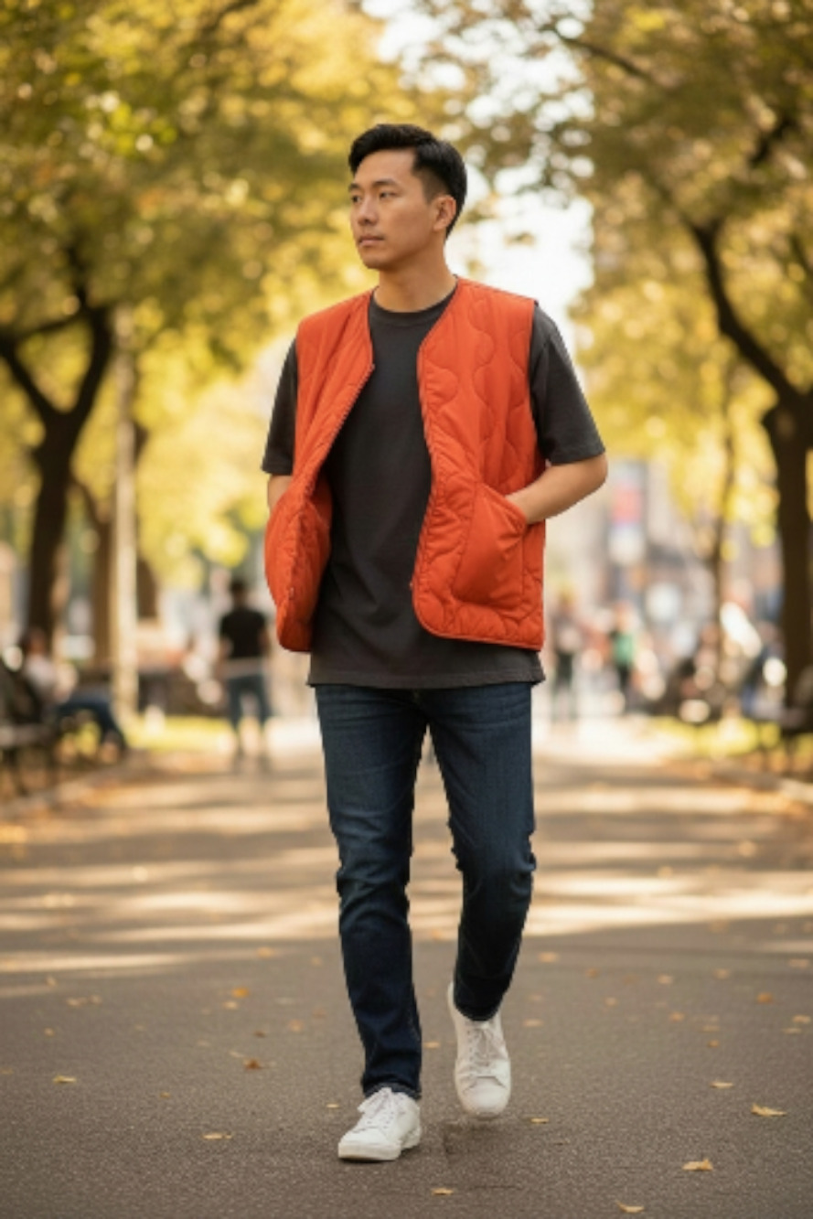 NWT Original Use Men's  Quilted Vest in Orange. Size Large